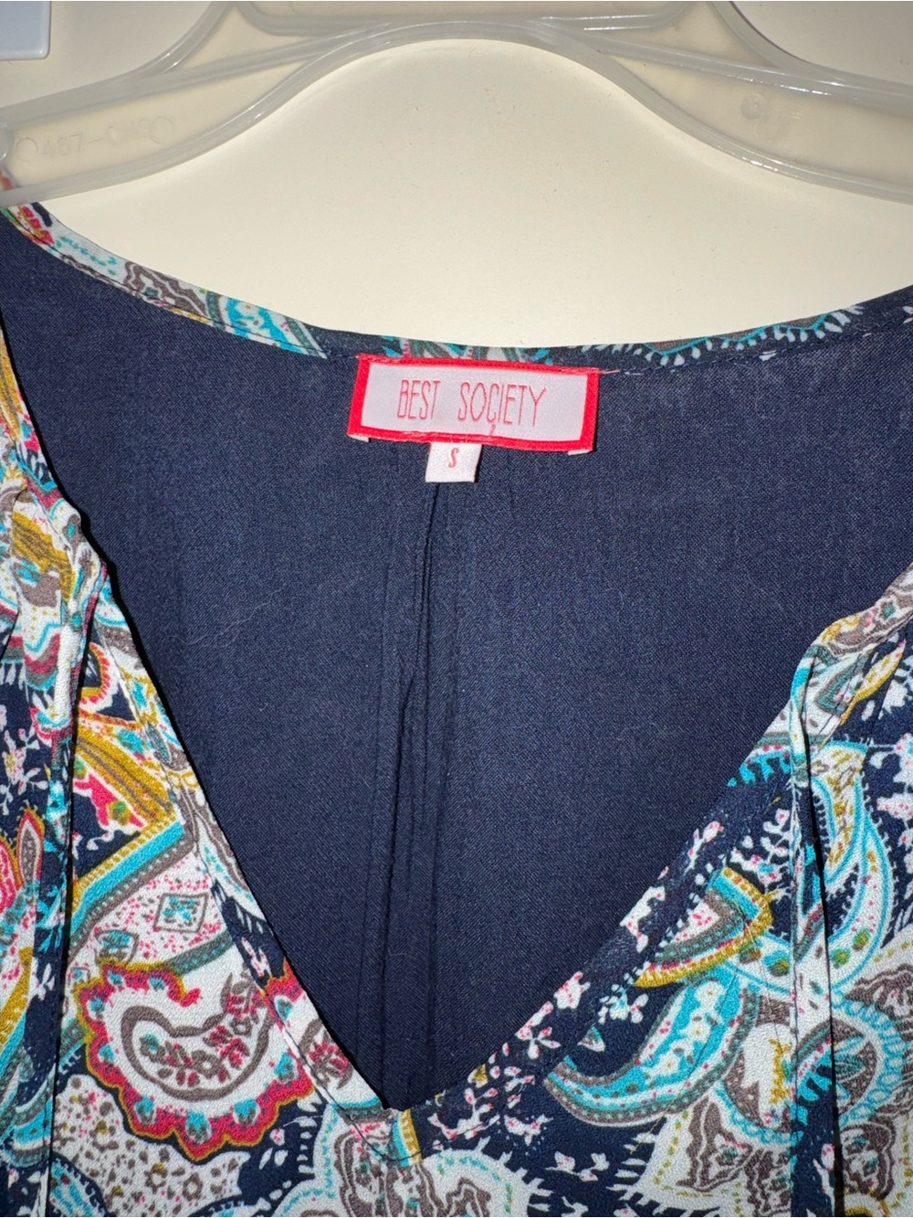 Boutique Paisley Long Sleeve Dress Small Navy Blue Boho V-Neck Mini - Picture 3 of 6